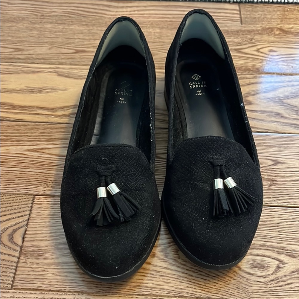 Call It Spring Black Suede Loafers with Tassels